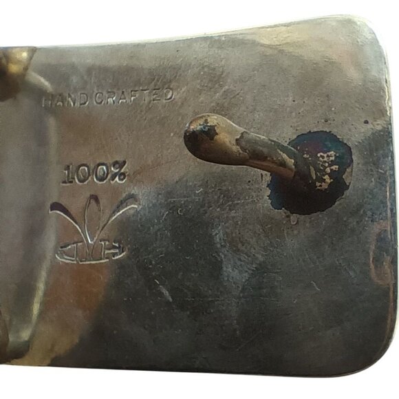 Johnson & Held Vintage Handcrafted Silver Belt Buckle Turquoise Inlay Bear Paw - Picture 4 of 9